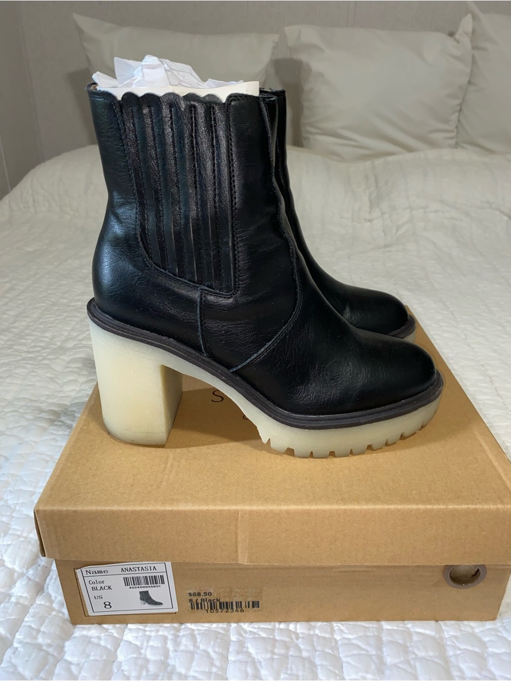 Anastasia Black Leather Ankle Boots with Lug Sole